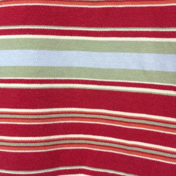 Y2K Red Olive Green Striped T-shirt Vintage Button Small Short Sleeve Top - Picture 3 of 8